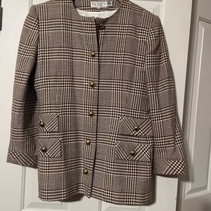 Classic Renlyn 100% wool size brown plaid 2 piece skirt suit